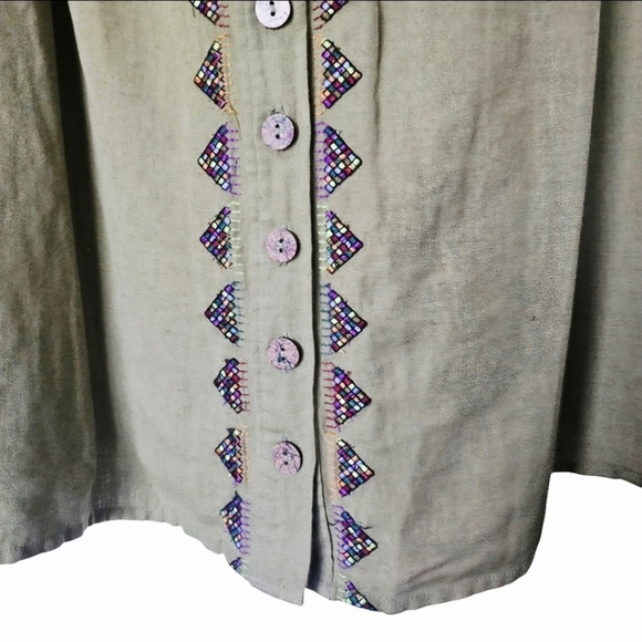 Maeve Anthropologie A-Line Cotton Linen Embroidered Utility Skirt, Green, Size 6 - Picture 5 of 11